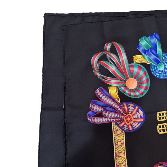 Vintage Hermes Les Rubans Du Cheval 100% Silk Ribbons Black Signed J. Metz 1993 - Picture 8 of 10